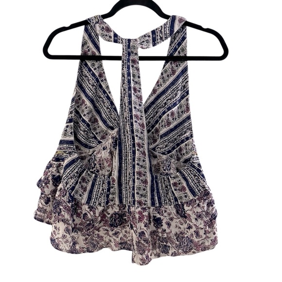 Free People cotton Love Charm T back crop top Size M Ruffle hem and tie front - Picture 6 of 10